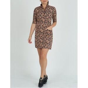 IBKUL Gemma Print Ruched Elbow Length Sleeve Dress - Size XS - Brown/Black - NWT